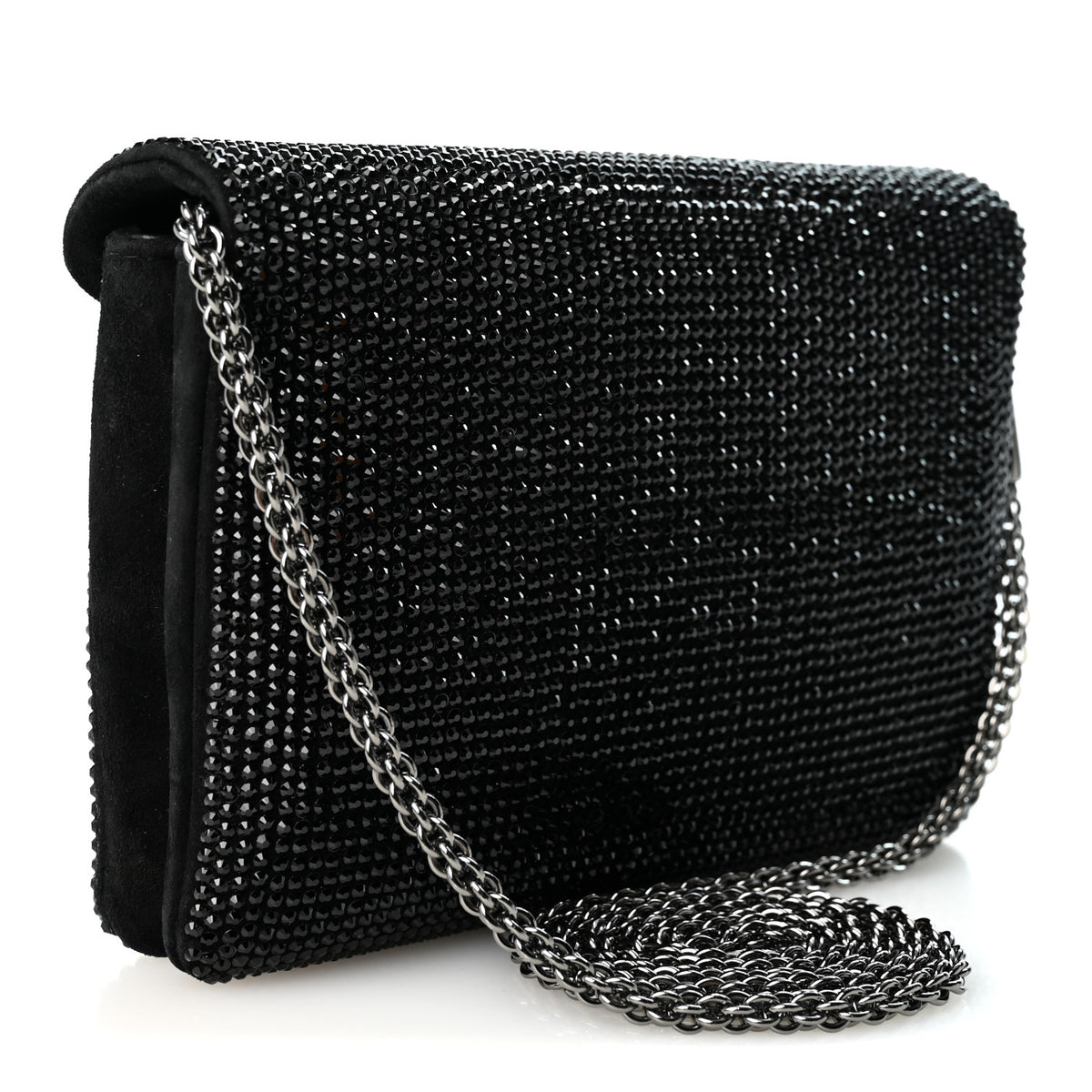 Valentino Garavani Crystal Suede Embellished Small One Stud Clutch With Chain Black 3 of 10