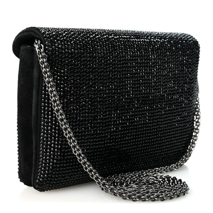 Valentino Garavani Crystal Suede Embellished Small One Stud Clutch With Chain Black 3 of 10