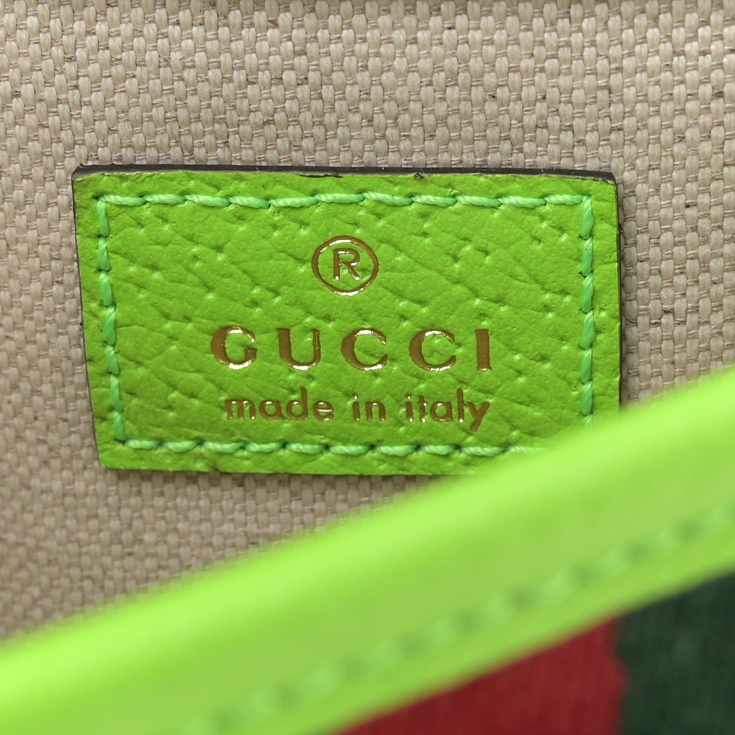 GG Supreme Monogram Web Small Ophidia Belt Bag Beige Ebony Electric Green