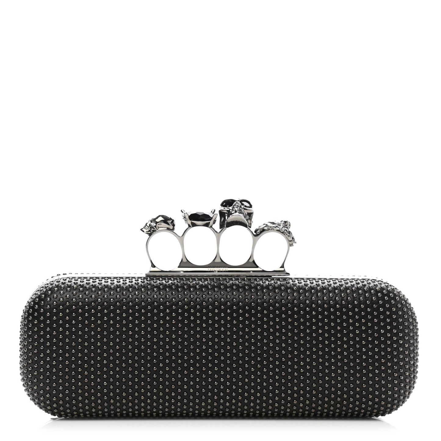 Nappa Studded Skull Knuckle Box Clutch Black