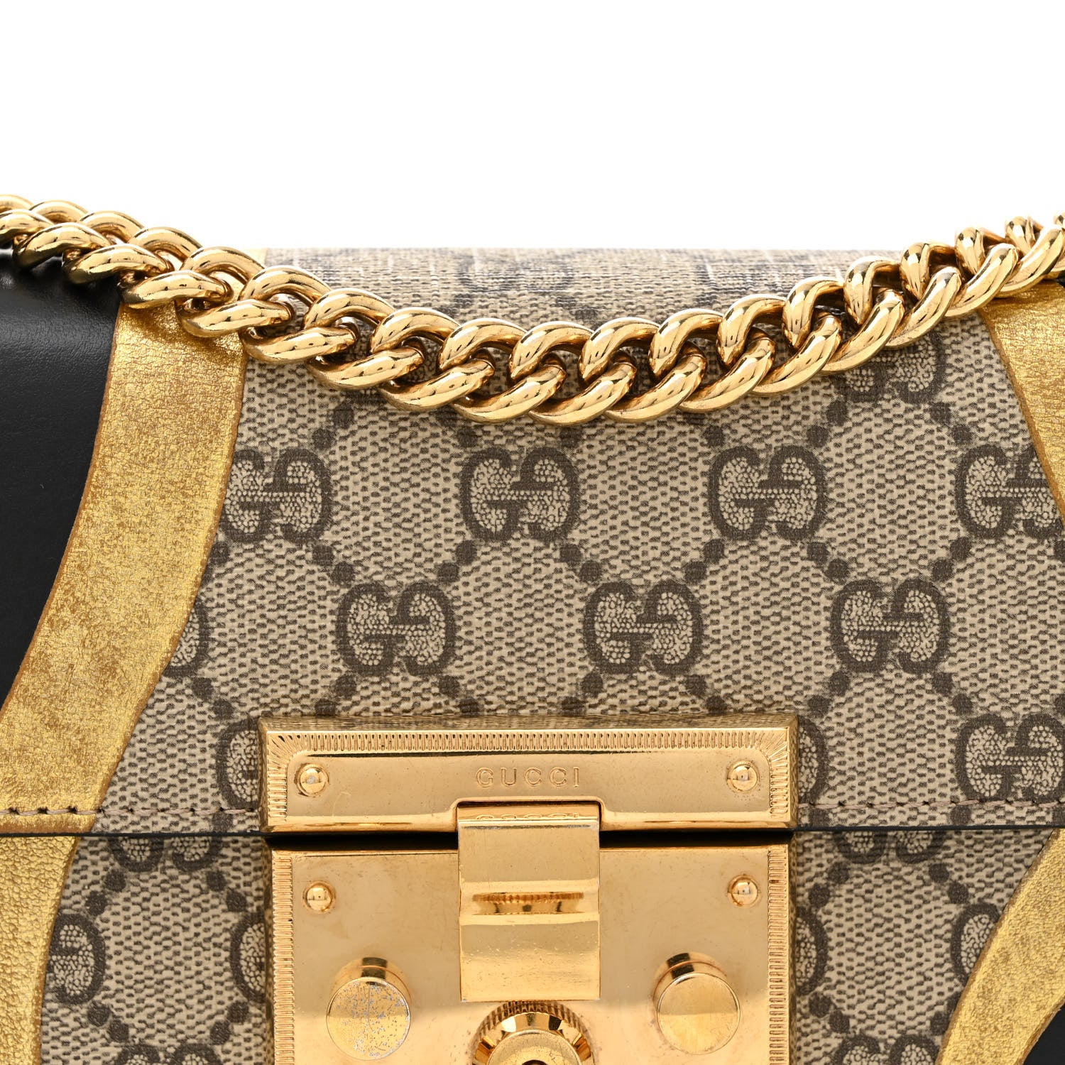 Gucci Calfskin GG Supreme Monogram Small Padlock Shoulder Bag Black Gold 8 of 14