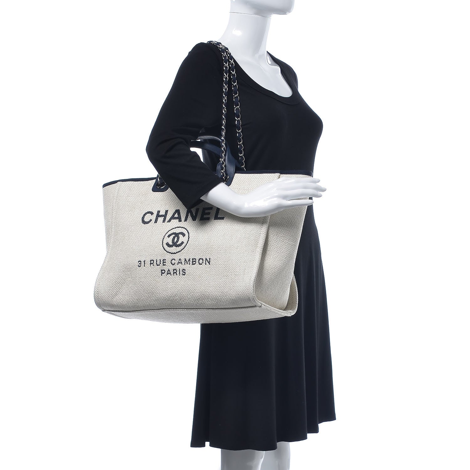 Chanel Woven Straw Raffia Large Deauville Tote White Navy 2 of 9