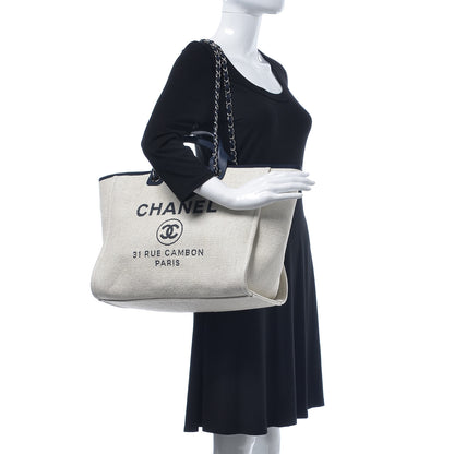 Chanel Woven Straw Raffia Large Deauville Tote White Navy 2 of 9