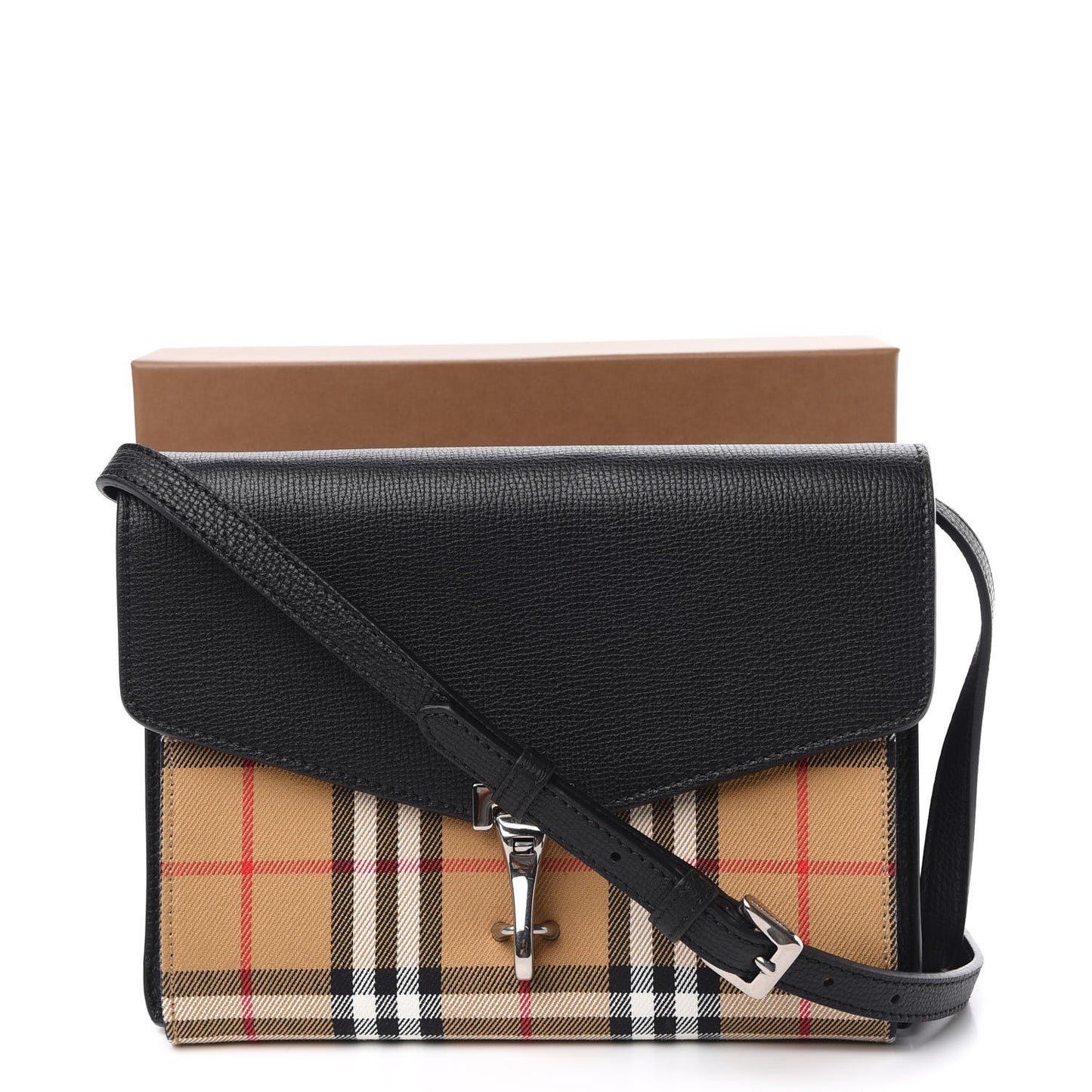 Grainy Calfskin Vintage Check Small Macken Crossbody Bag Black