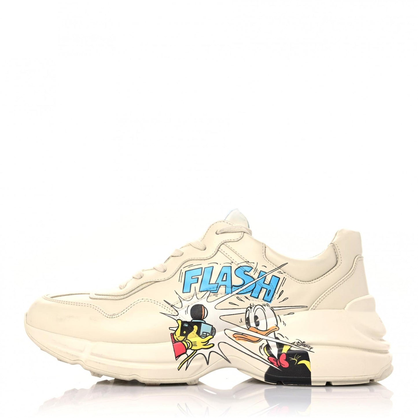 X DISNEY Calfskin Donald Duck Mens Rhyton Sneakers 9.5 Ivory