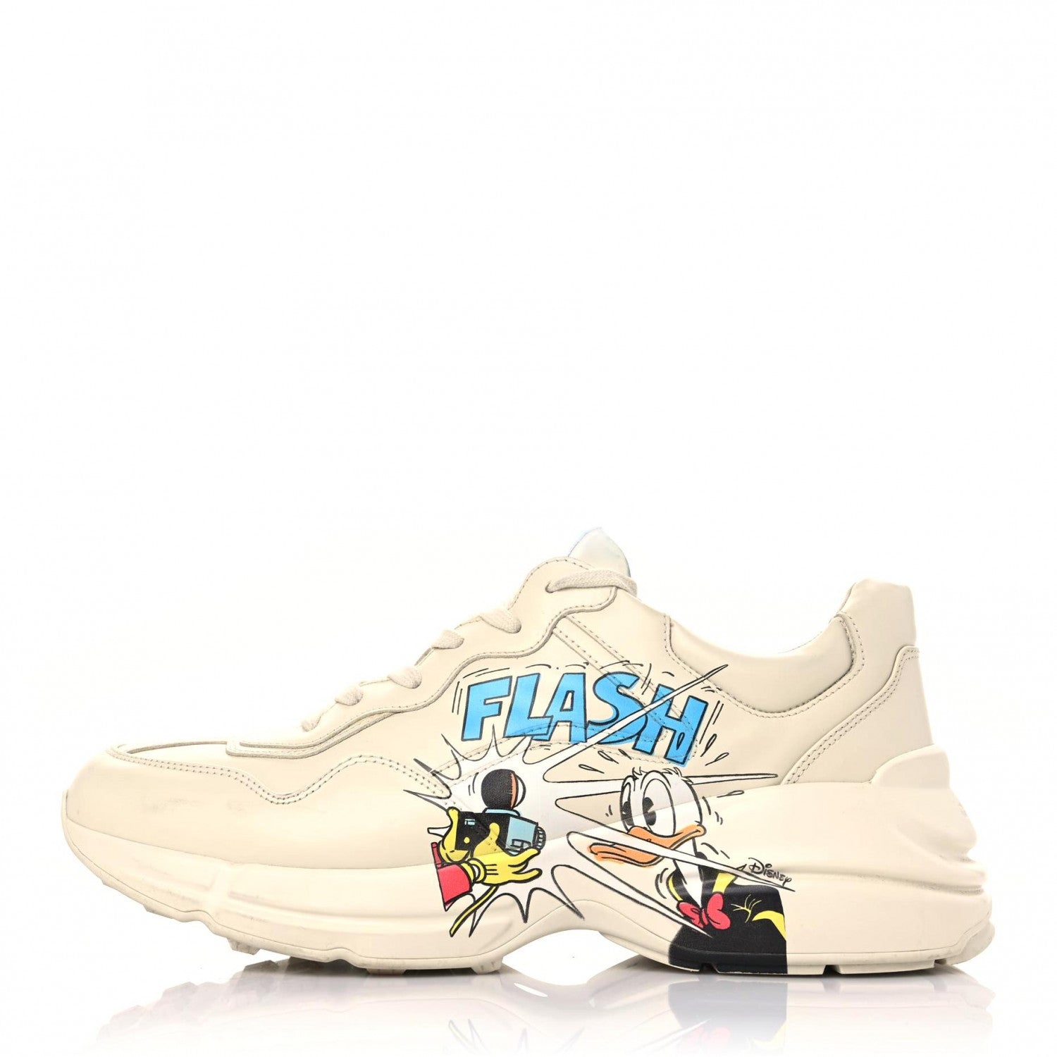 Gucci X DISNEY Calfskin Donald Duck Mens Rhyton Sneakers 9.5 Ivory 1 of 19