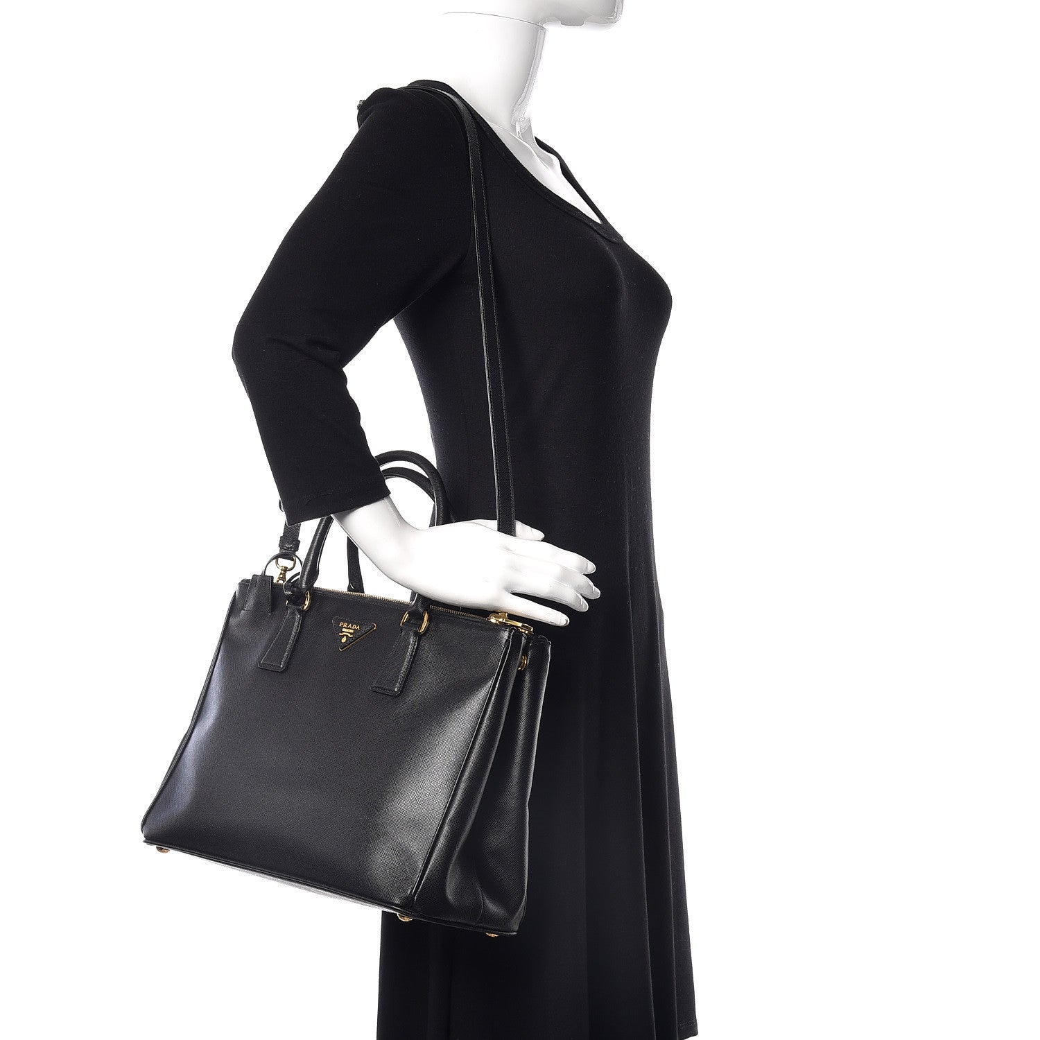 Prada Saffiano Medium Galleria Double Zip Tote Black 2 of 13