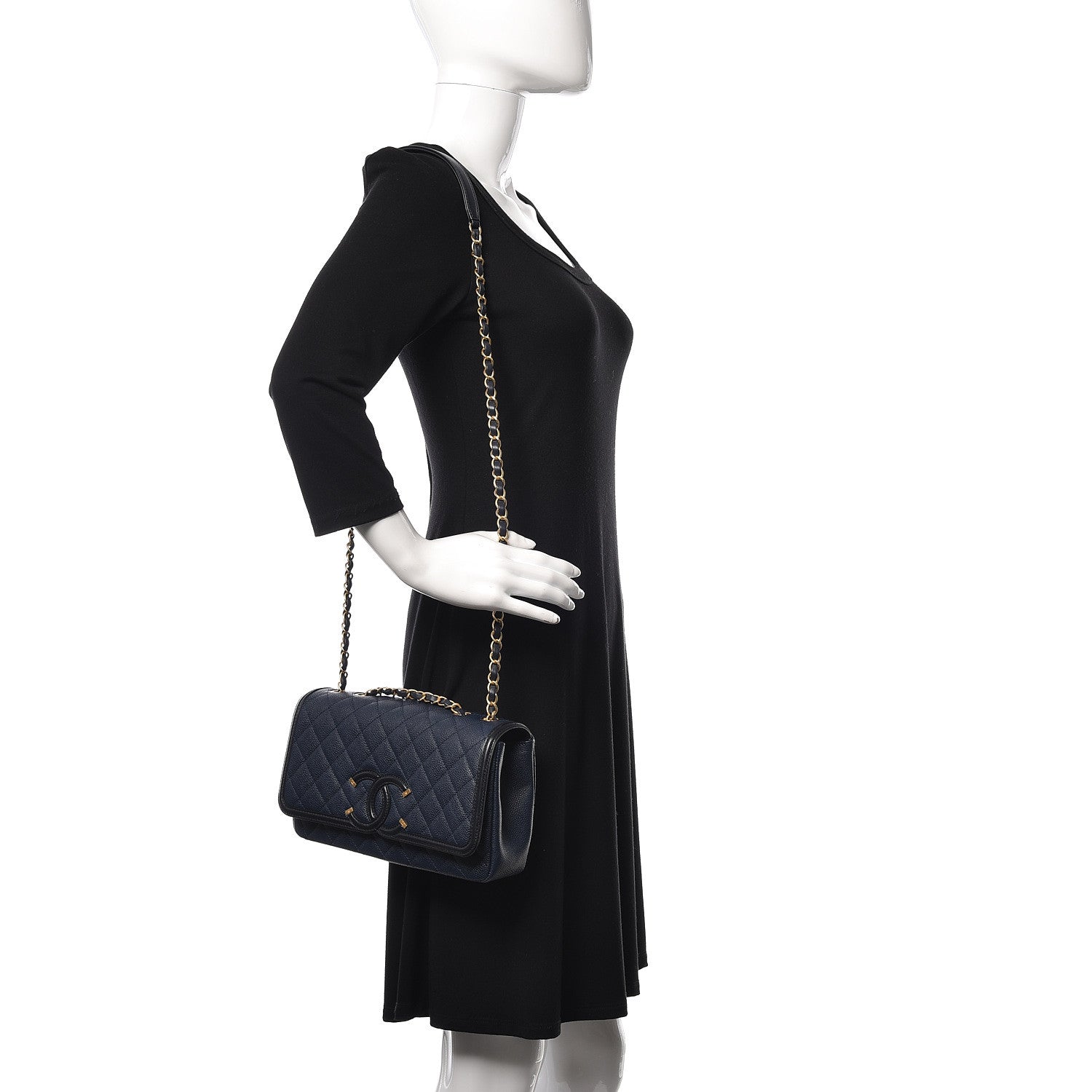 Chanel Caviar Quilted Small CC Filigree Flap Navy Black 2 of 10