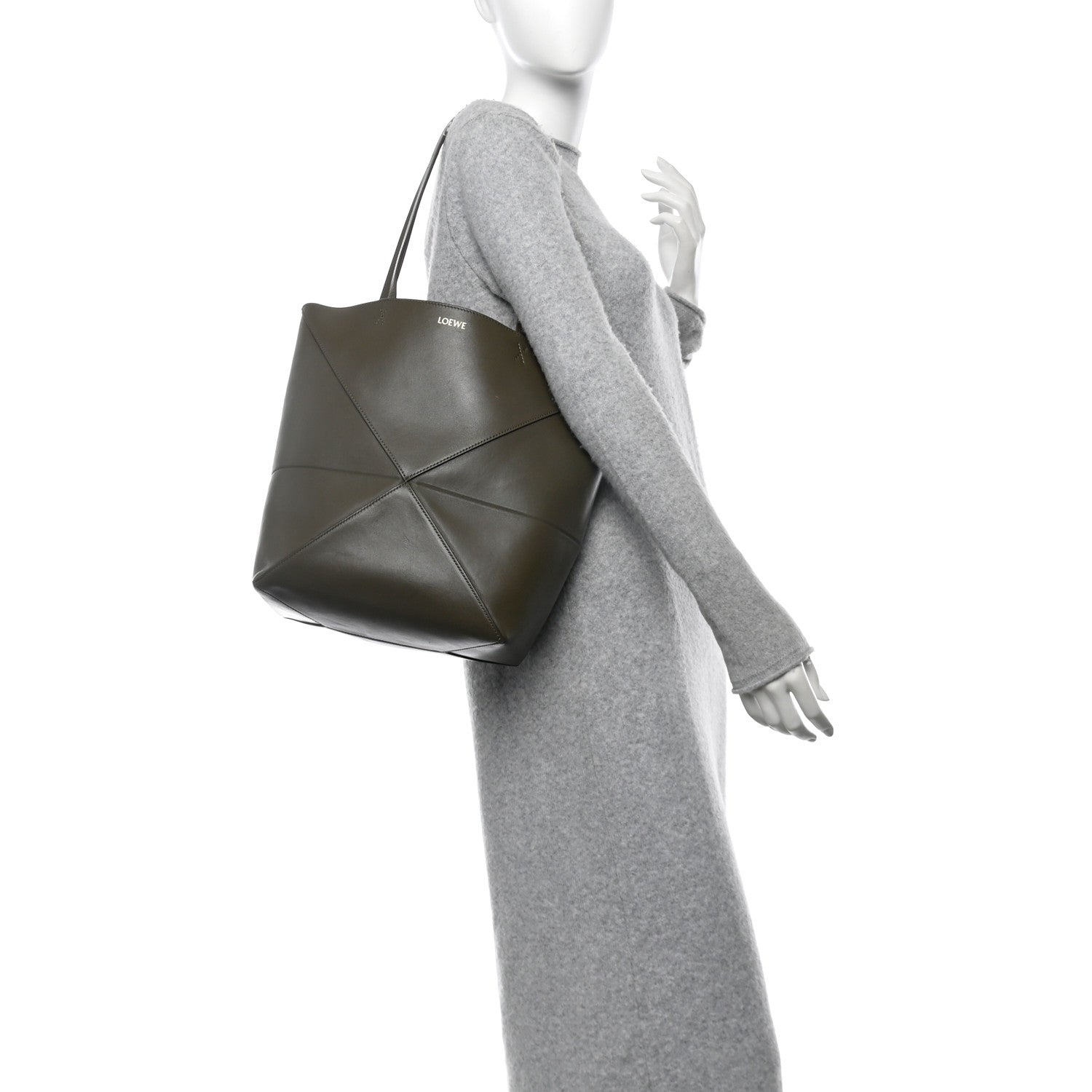 Loewe Shiny Calfskin Medium Puzzle Fold Tote Umber 2 of 10