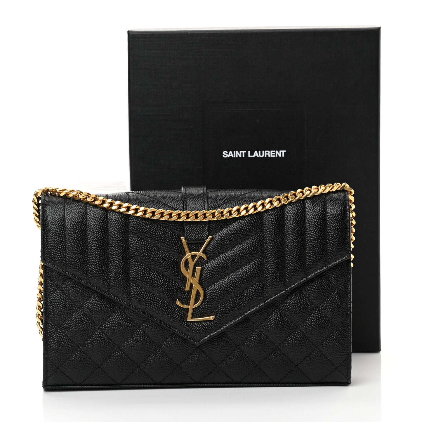 Grain De Poudre Mixed Matelasse Triquilt Monogram Chain Wallet Black