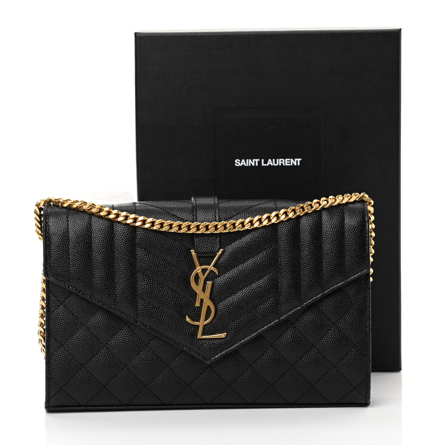 Saint Laurent Grain De Poudre Mixed Matelasse Triquilt Monogram Chain Wallet Black 22 of 23