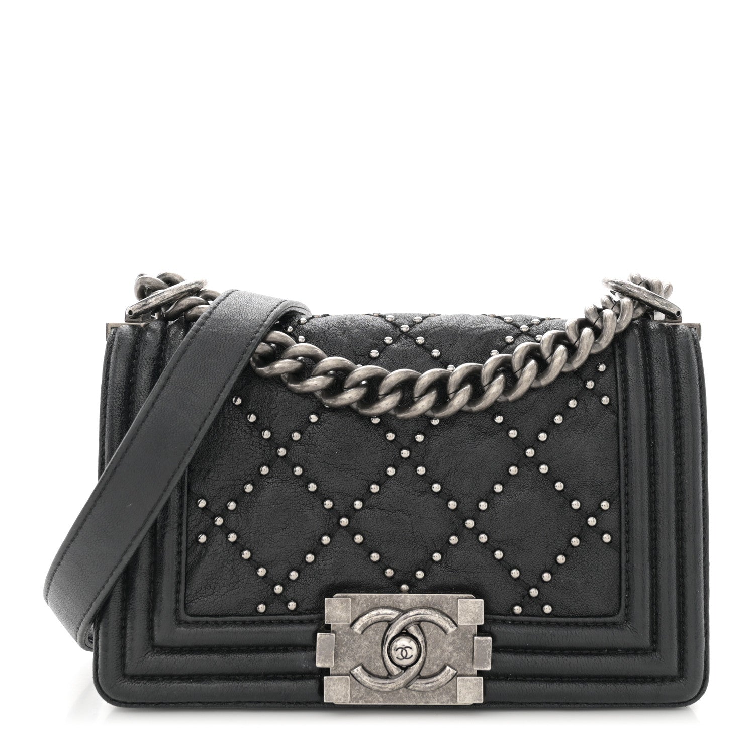 Chanel Crumpled Lambskin Small Studded Boy Flap Black 1 of 13
