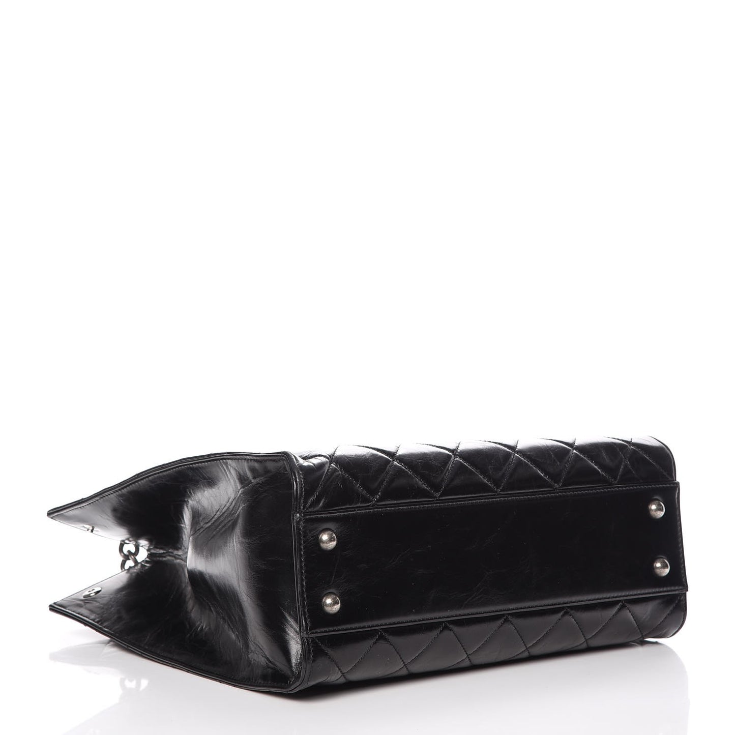 Glazed Calfskin Quilted Small Perfect Edge Shopping Tote Black