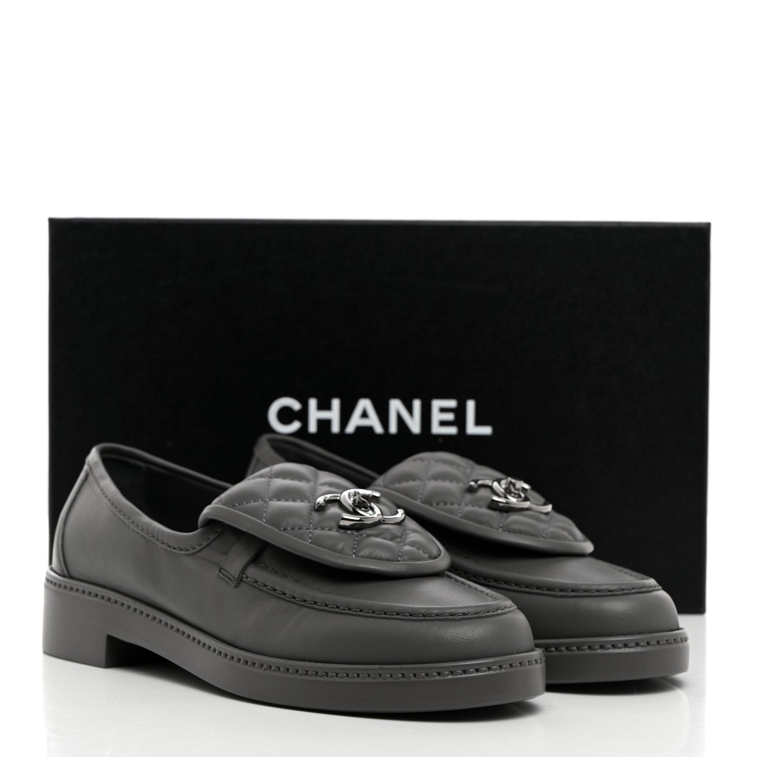 Chanel Lambskin Quilted CC Turnlock Loafers 36.5 Grey 9 of 9