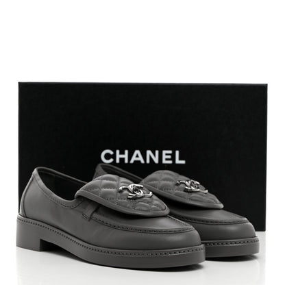 Chanel Lambskin Quilted CC Turnlock Loafers 36.5 Grey 9 of 9