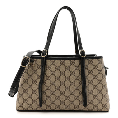 Gucci GG Supreme Monogram Emblem Small Tote Bag Beige Black 1 of 11