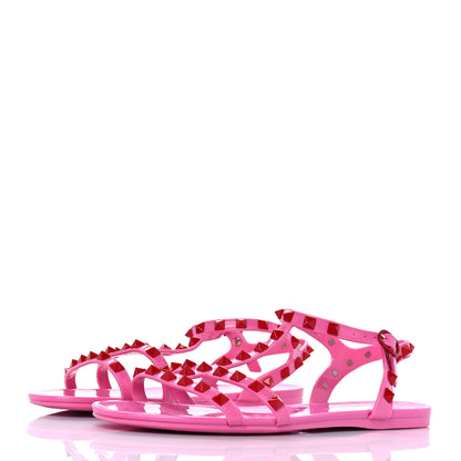 Valentino Garavani PVC Jelly Rockstud Caged Sandals 38 Feminine Pink Rouge Pur 3 of 7