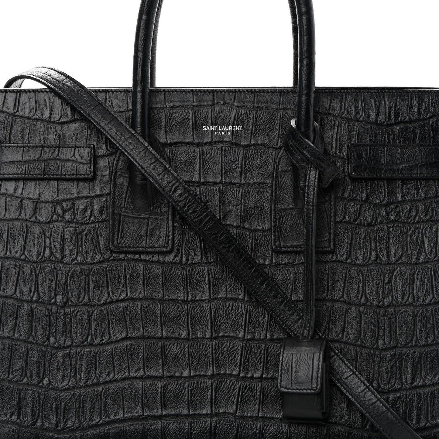 Calfskin Crocodile Embossed Small Sac de Jour Black