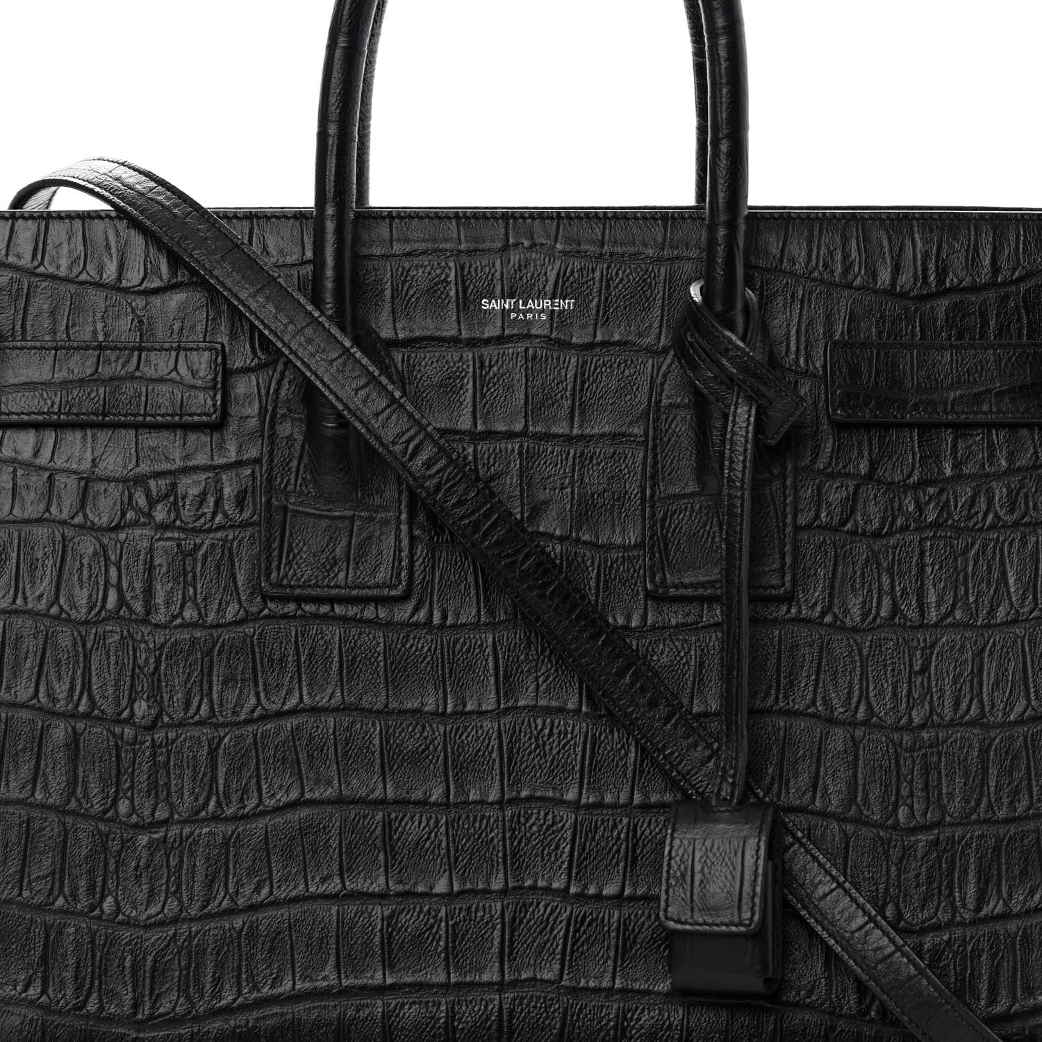 Saint Laurent Calfskin Crocodile Embossed Small Sac de Jour Black 8 of 13