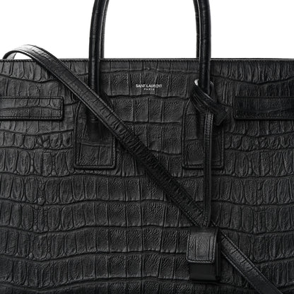 Saint Laurent Calfskin Crocodile Embossed Small Sac de Jour Black 8 of 13