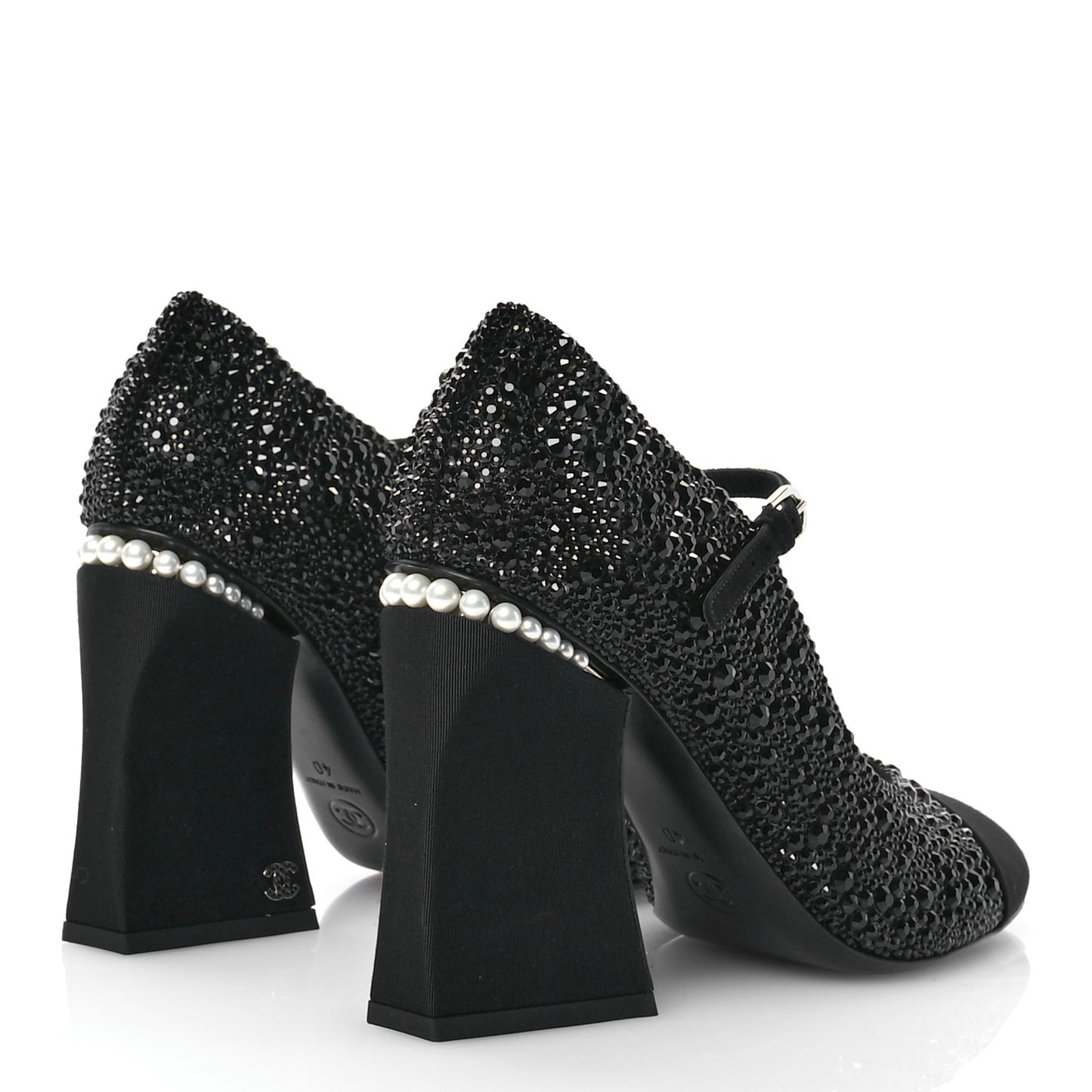 Strass Pearl Grosgrain Cap Toe Pumps 40 Black