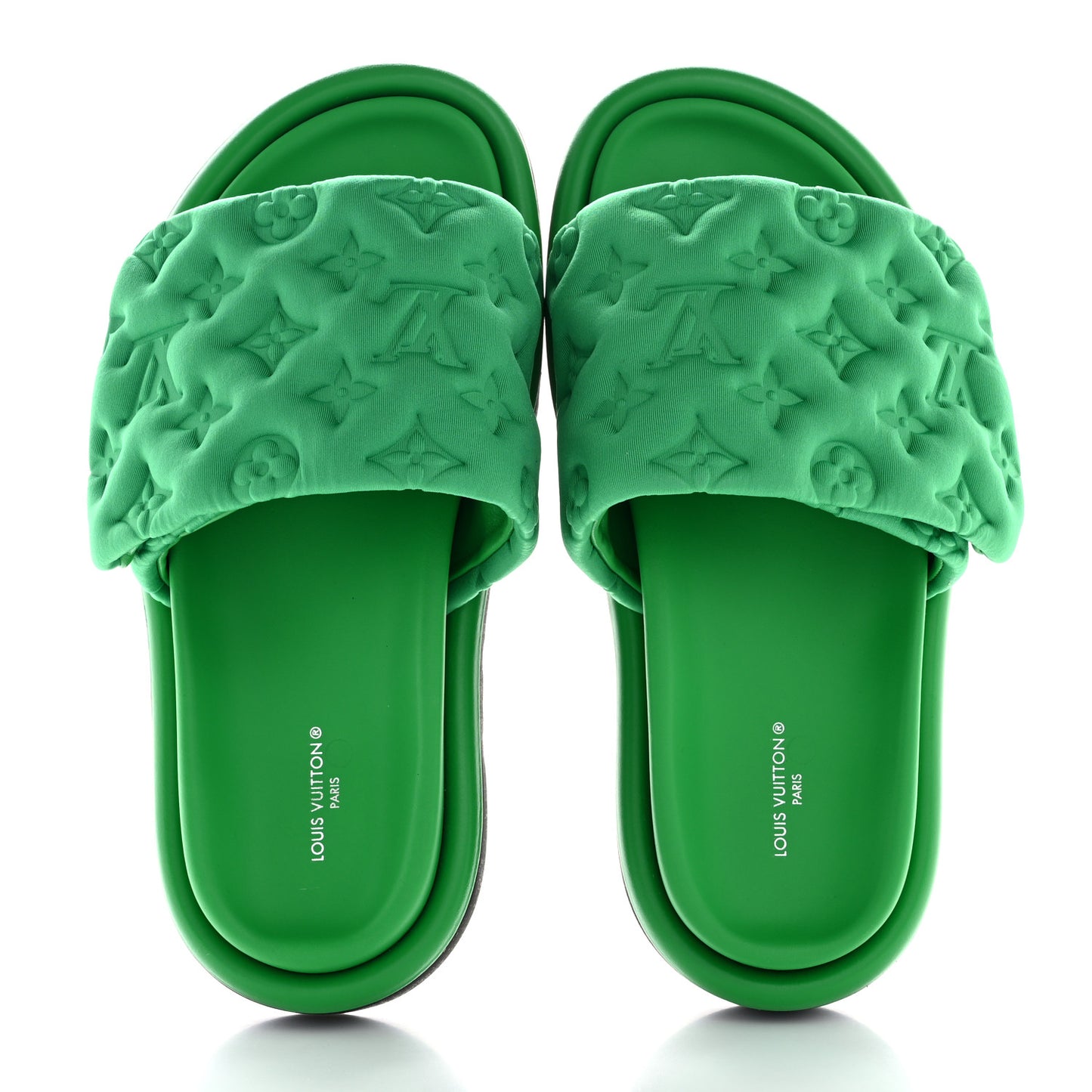Technical Fabric Embossed Monogram Pool Pillow Comfort Mules 37 Green
