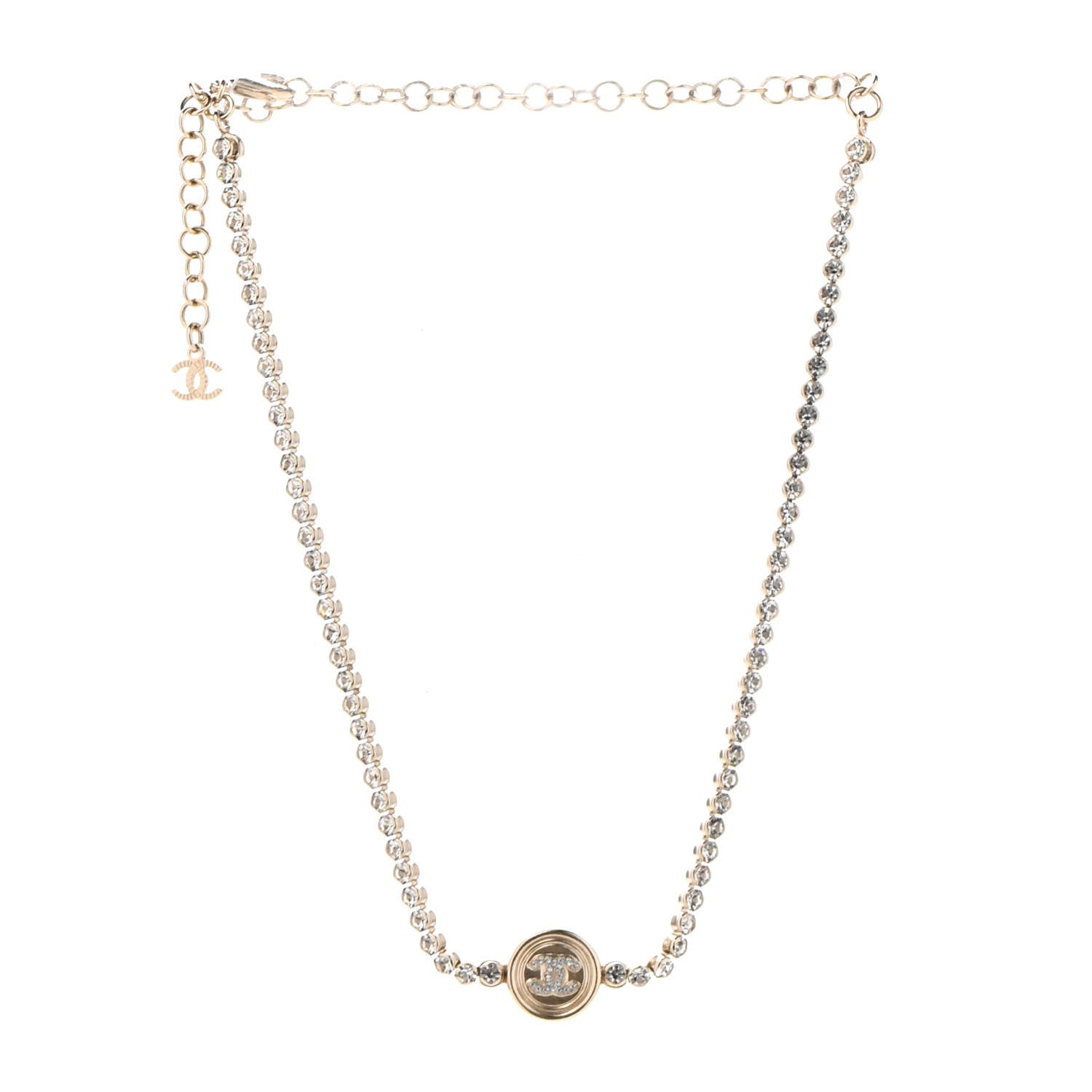 Chanel Crystal CC Chain Short Necklace Gold 3 of 7
