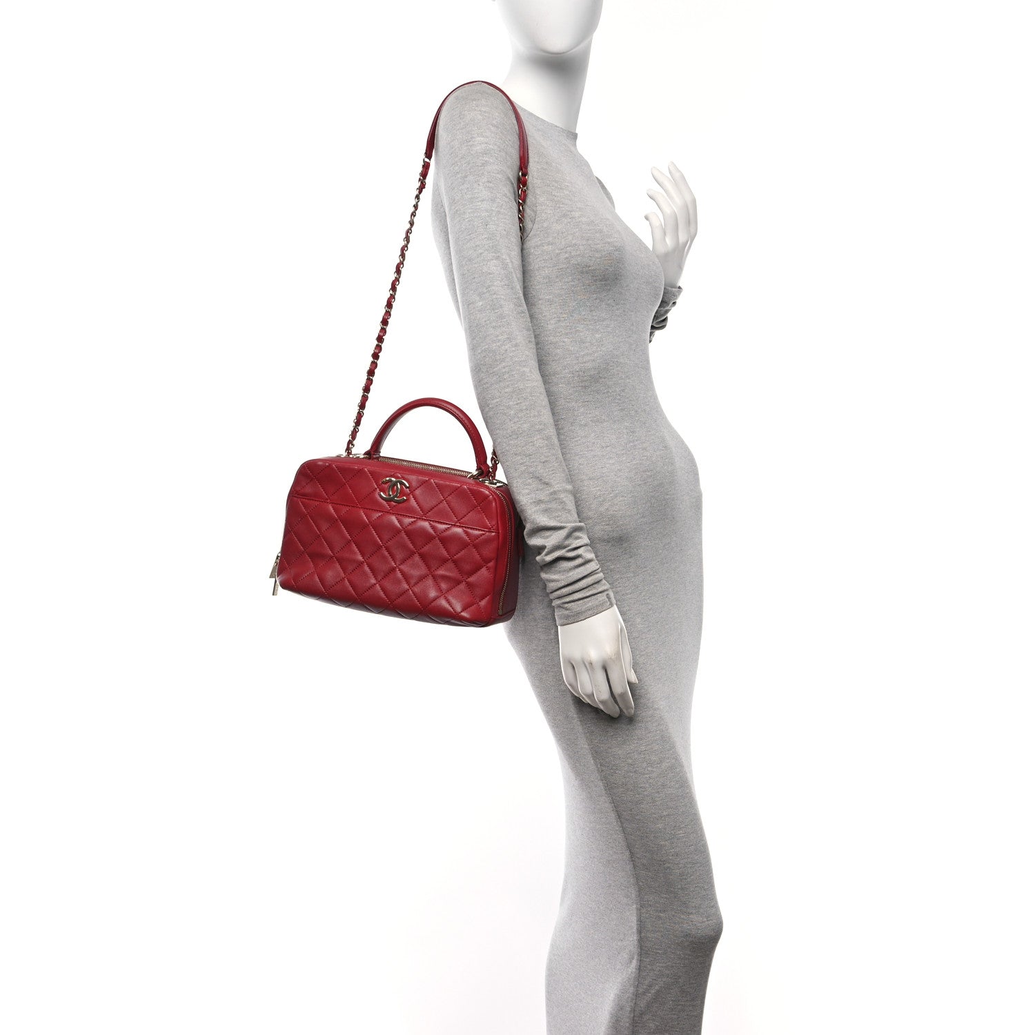 Chanel Lambskin Quilted Medium Trendy CC Bowling Bag Red 2 of 10