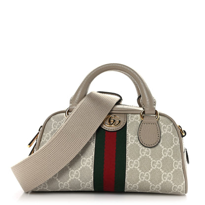 Gucci GG Supreme Monogram Textured Dollar Calfskin Web Mini Ophidia Top Handle Bowler Bag Beige Mystic White Oatmeal 1 of 10