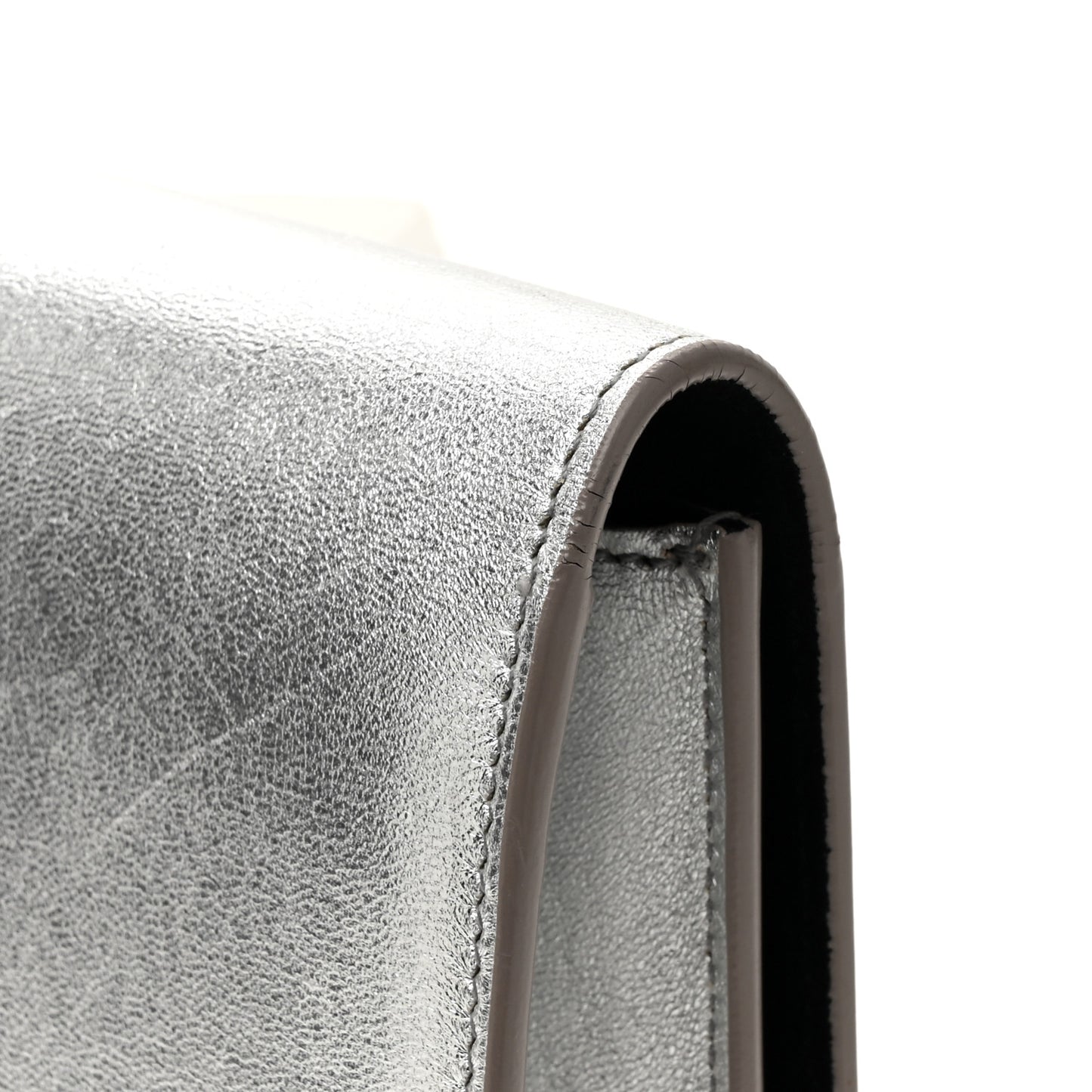 Textured Metallic Calfskin Classic Monogram Cassandre Clutch Silver