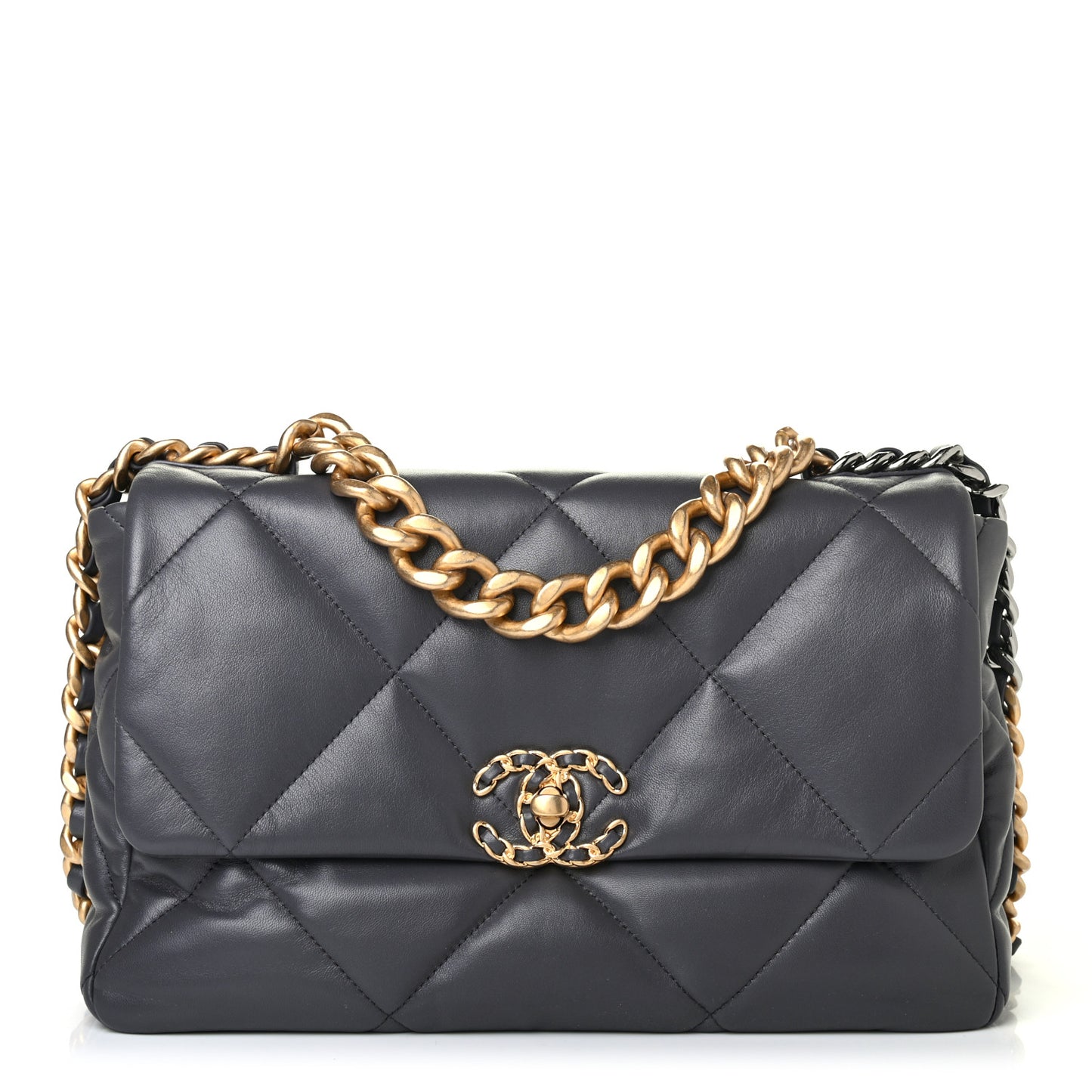 Lambskin Quilted Large Chanel 19 Flap Dark Grey