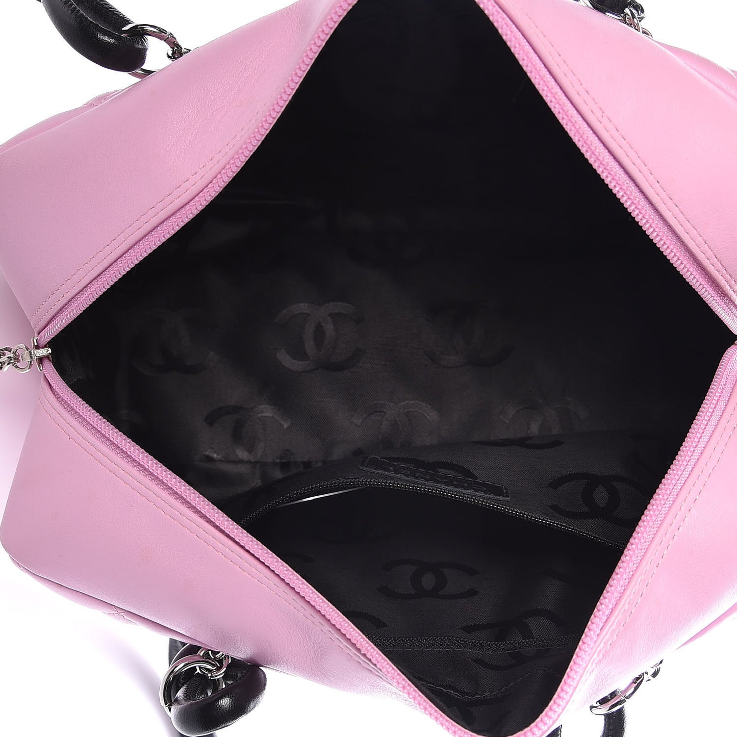 Calfskin Quilted Large Cambon Bowler Pink Black