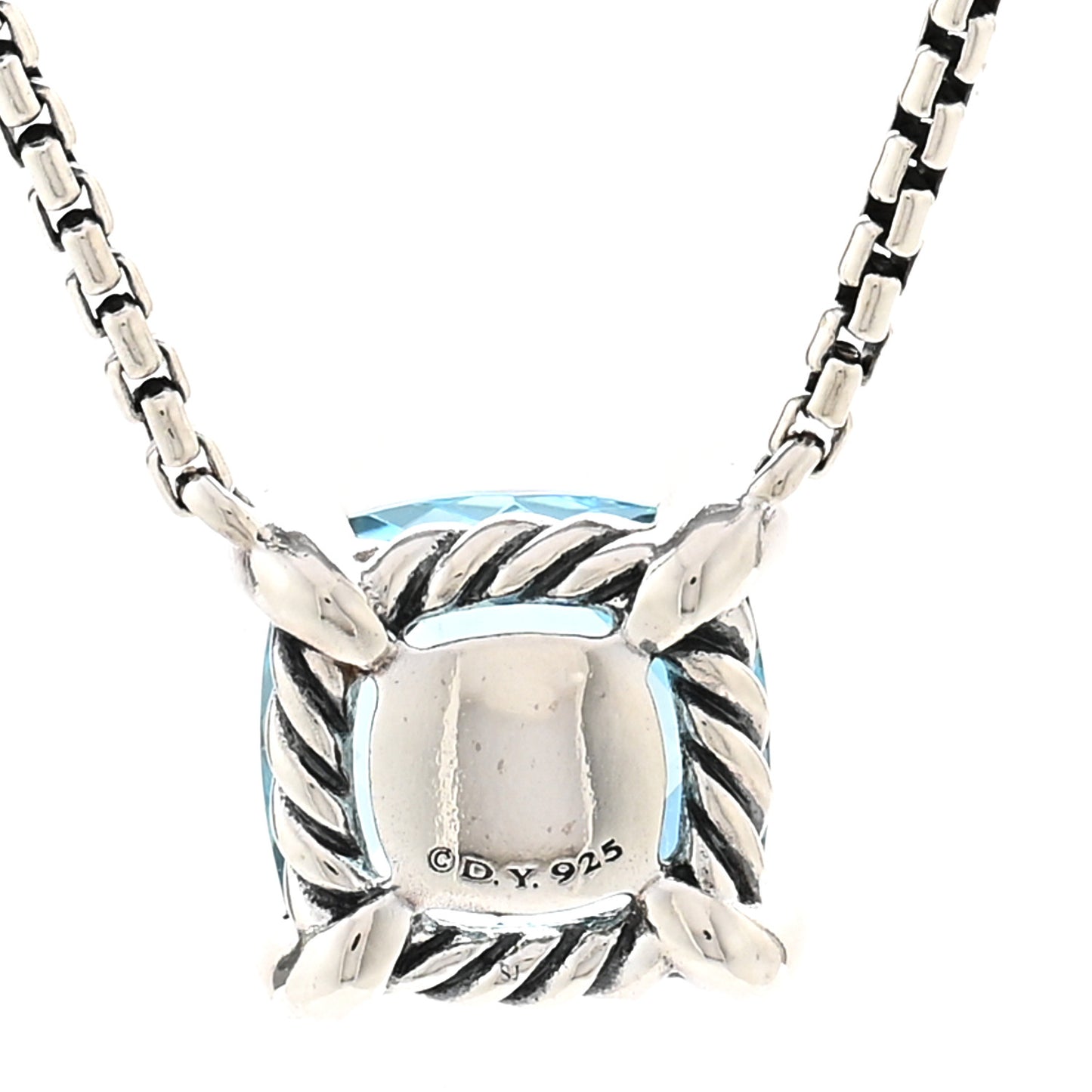 Sterling Silver Diamond Blue Topaz 9mm Petite Chatelaine Pendant Necklace