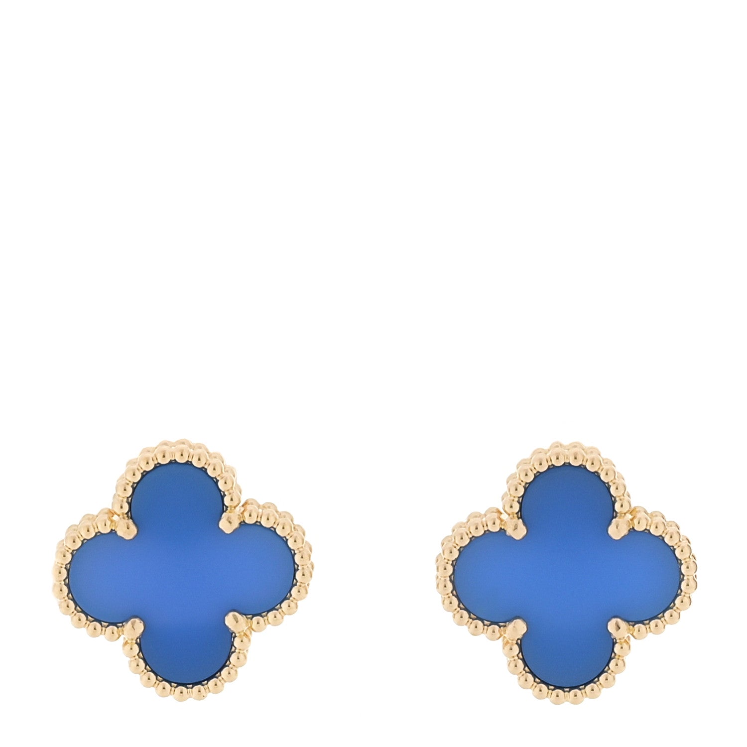 Van Cleef & Arpels 18K Yellow Gold Blue Agate Vintage Alhambra Earrings 1 of 5