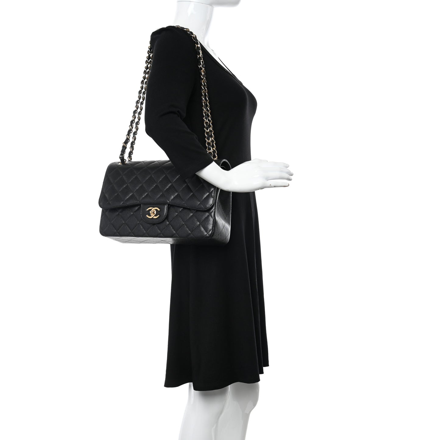 Caviar Quilted Jumbo Double Flap Black