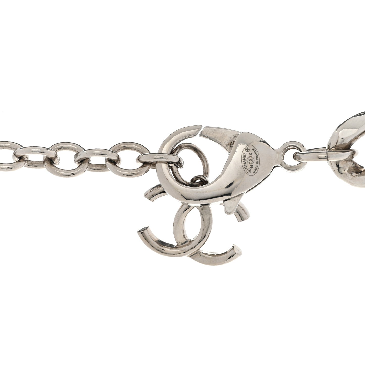Resin CC Oversized Padlock Chain Necklace Silver Pearly White