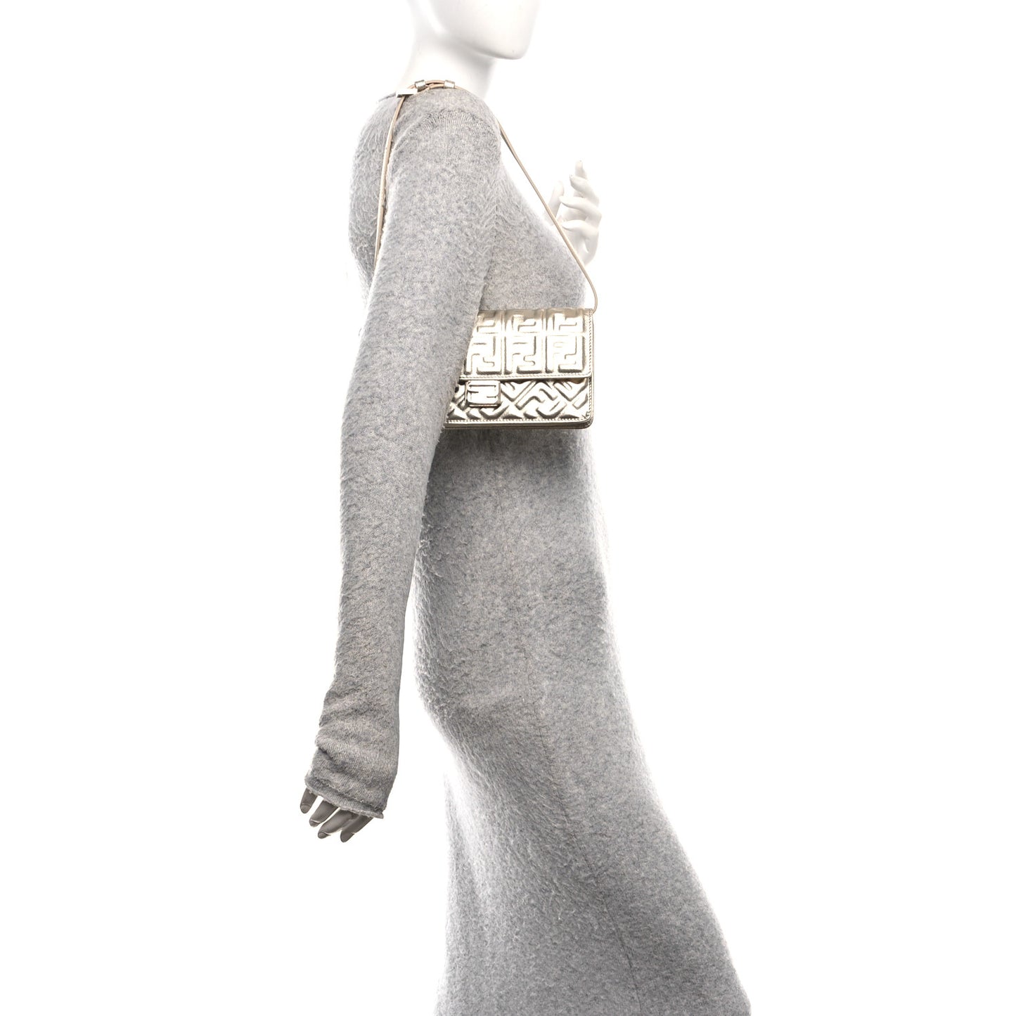 Metallic Nappa Matisse FF Embossed Wallet On Chain Platino