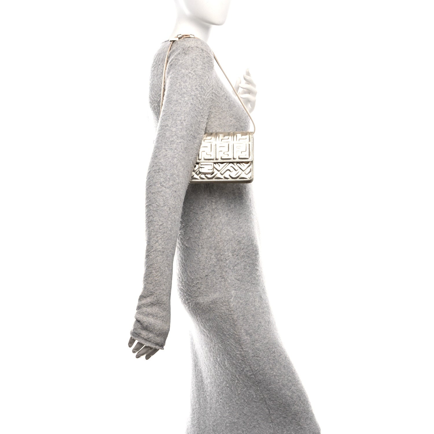 Fendi Metallic Nappa Matisse FF Embossed Wallet On Chain Platino 2 of 13