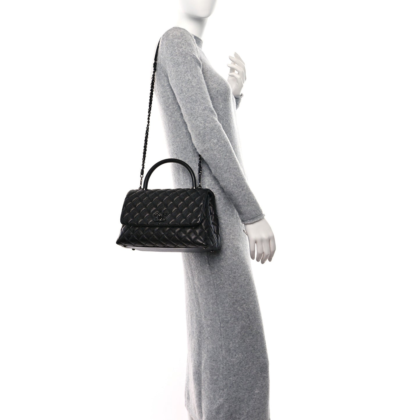 Caviar Quilted Small Coco Handle Flap So Black