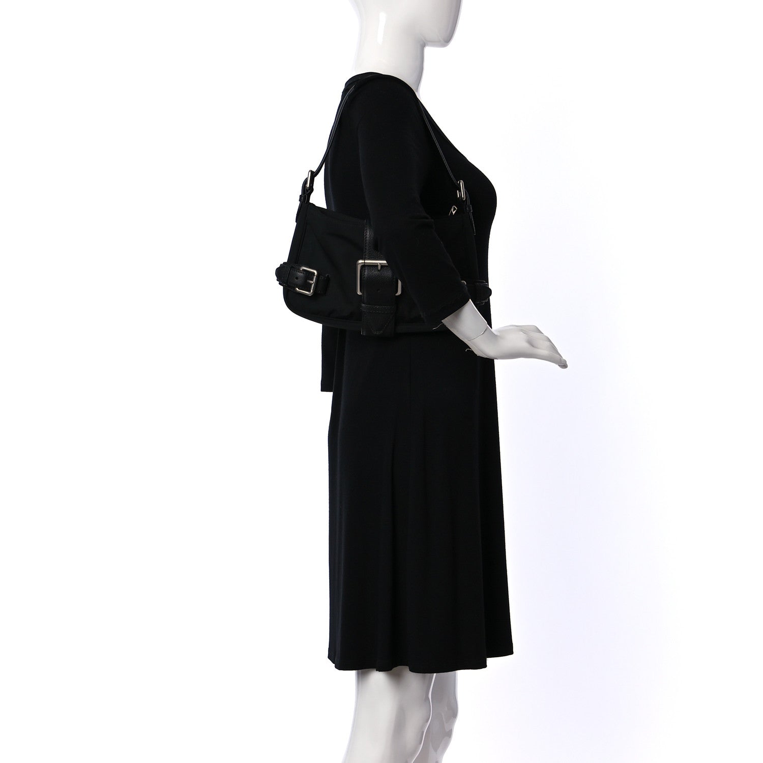 Bottega Veneta Nylon Grained Calfskin Mini Buckle Shoulder Bag Black 2 of 10