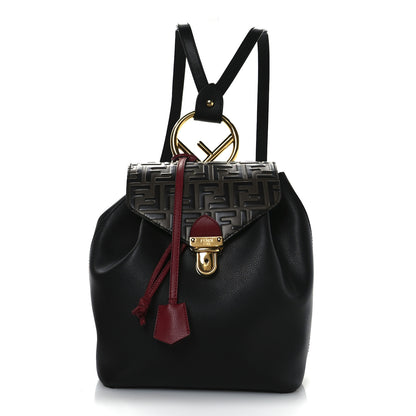 Fendi Vitello Cruise Bi-Color FF 1974 Embossed F is Fendi Drawstring Backpack Black Fragola Maya 1 of 10