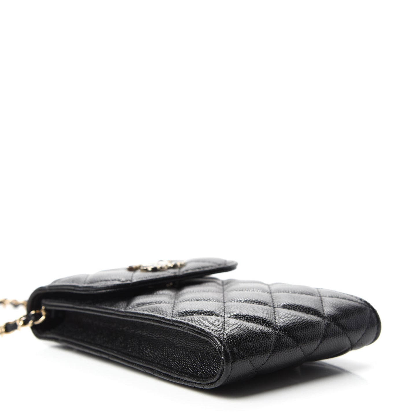 Caviar Quilted Crystal CC Airpods Pro and Phone Case With Chain Black