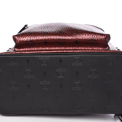 MCM Metallic Visetos Medium Side Stud Stark Backpack Scooter Red Black 10 of 11