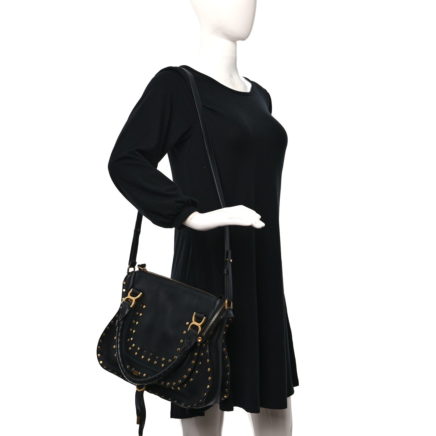 Chloe Calfskin Studded Medium Marcie Satchel Black 2 of 8