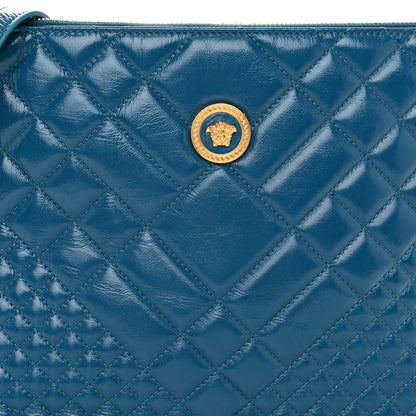 Versace Patent Calfskin Quilted Large Tribute Icon Crossbody Pouch Blue 7 of 9