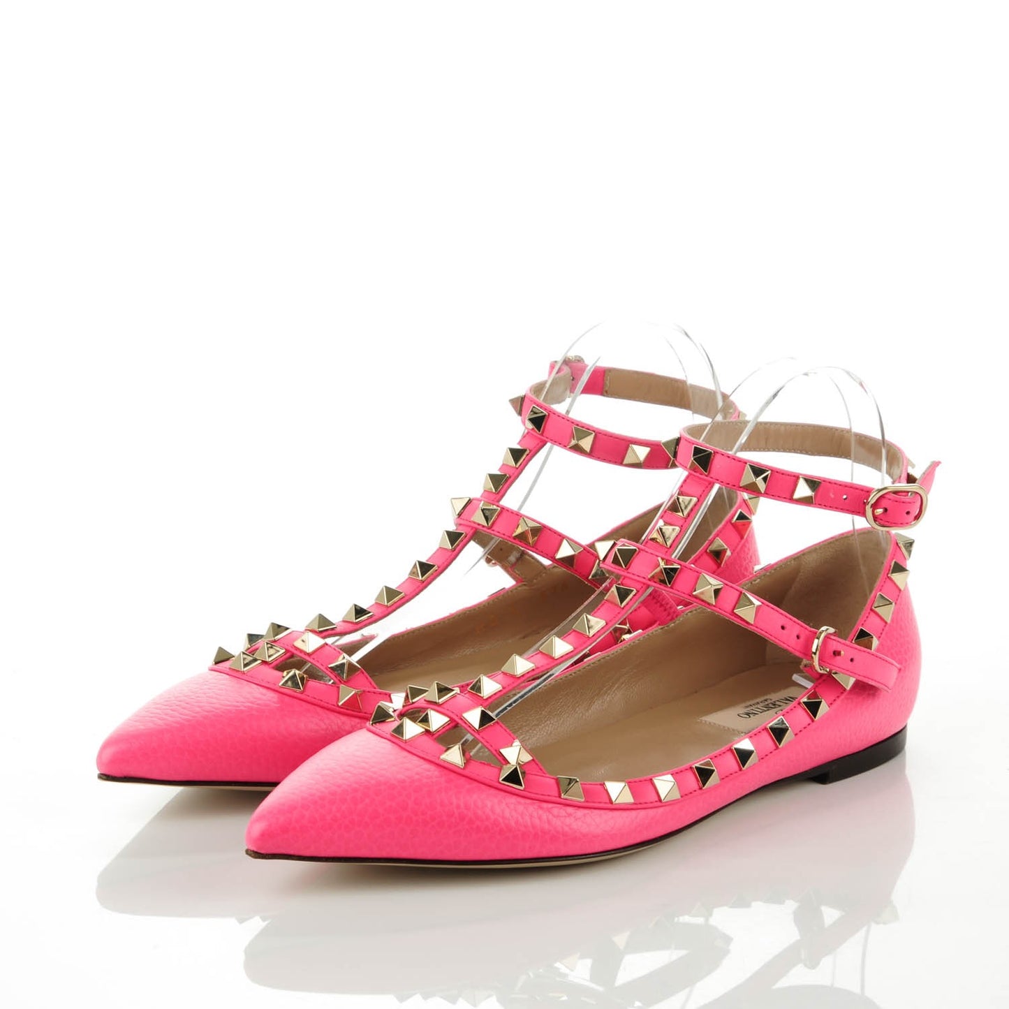 Pebbled Calfskin Rockstud Cage Ballerina Flats 37.5 Peony