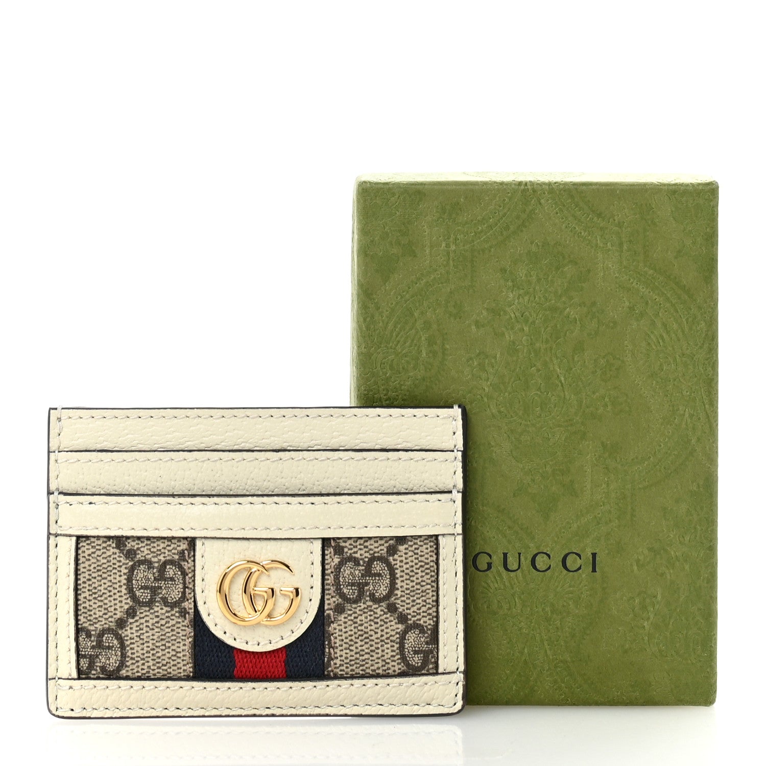 Gucci GG Supreme Monogram Textured Calfskin Web Ophidia Card Holder Beige Ebony Mystic White 7 of 7
