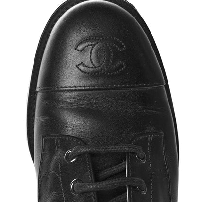 Chanel Calfskin Lace Up Combat Boots 40 Black 12 of 14