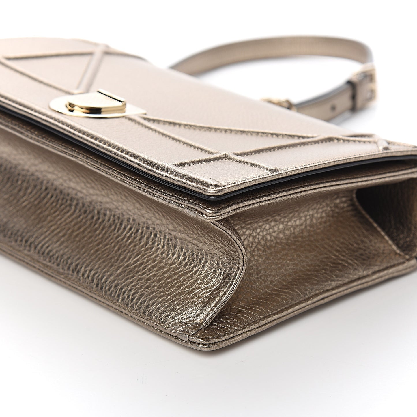 Metallic Grained Calfskin Medium Diorama Flap Bag Pale Gold