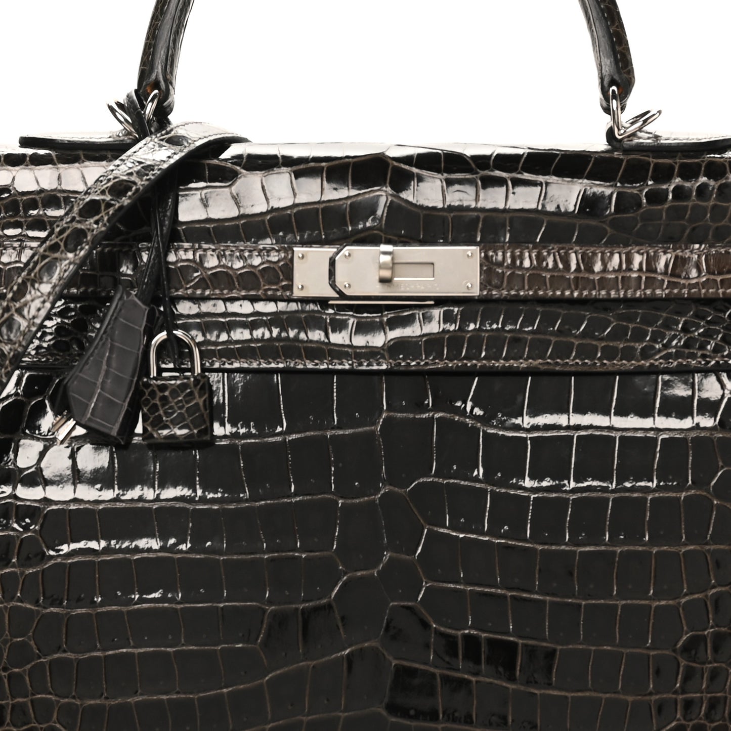 Shiny Porosus Crocodile Kelly Sellier 35 Graphite